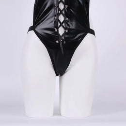 Conjunto de Lingerie com Efeito Couro e Renda