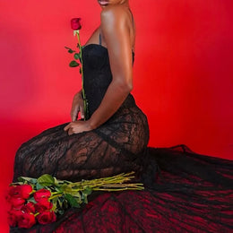 Vestido Comprido de Lingerie em Renda e Tule