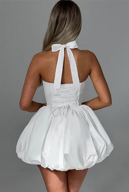 Vestido Curto Vermelho com Corpete e Decote Halter