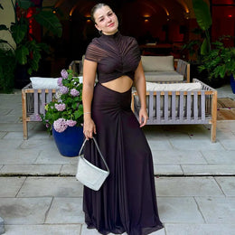 Vestido Comprido Franzido em Tule