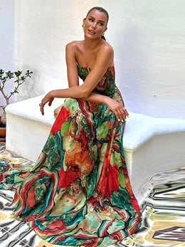 Vestido Comprido Plissado sem Alças