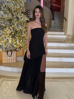 Vestido Comprido sem Alças com Tule