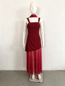 Vestido Comprido em Tule com Laços