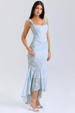 Vestido Comprido sem Alças com Corpete Jacquard