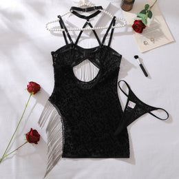 Conjunto de Lingerie com Renda e Correntes — 2 Peças