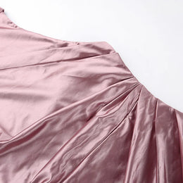 Vestido Comprido Acetinado de Gola Alta