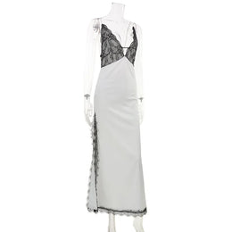 Vestido Comprido de Cetim e Renda