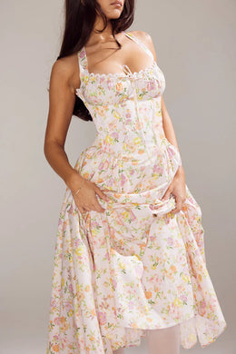 Vestido Midi Floral com Decote Halter