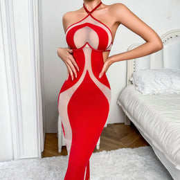 Vestido Comprido com Decote Halter e Costas Descobertas — Vermelho