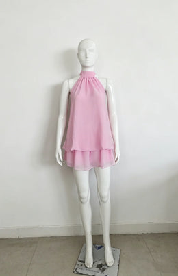 Vestido Curto de Chiffon com Decote Halter