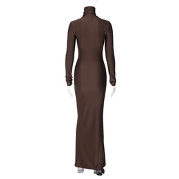Vestido Comprido de Gola Alta com Atacadores