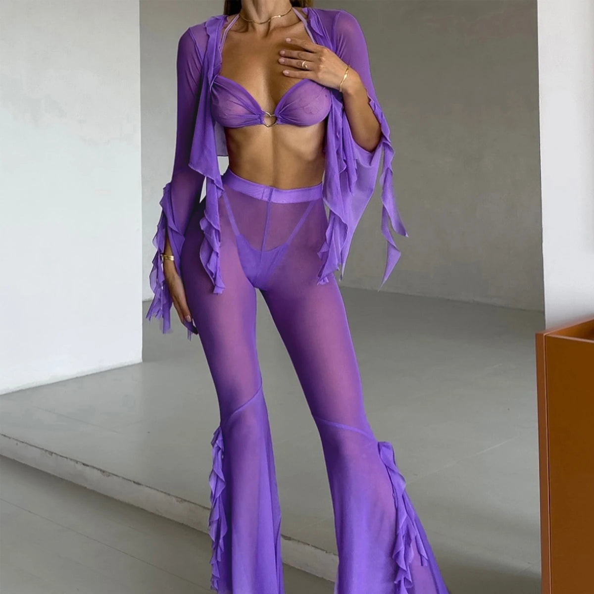 Conjunto de Praia em Malha — 4 Peças