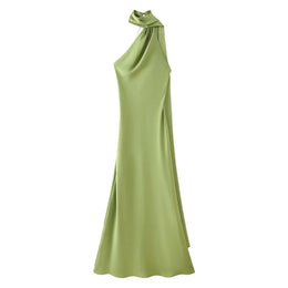 Vestido Comprido Acetinado com Costas Descobertas — Modelo Multicolorido