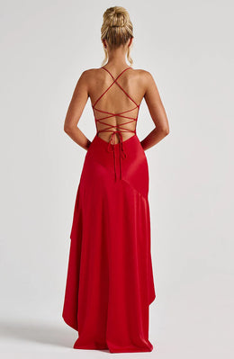 Vestido Comprido Acetinado com Folhos